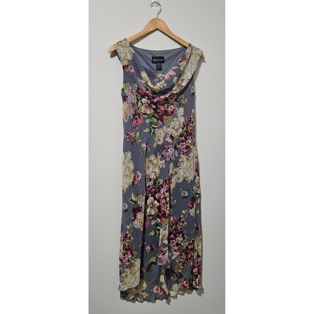 Vintage Connected Apparel Whimsigoth Floral Cowl Neck High-Low Midi Dress